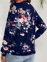 Floral Printed Zip Up Long Sleeve Outerwear - Diverse Creations & CompanyPrinted Zip Up Long Sleeve OuterwearDark Navy