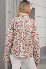 Floral Snap Down Mock Neck Coat - Diverse Creations & CompanyFloral Snap Down Mock Neck CoatBurgundy