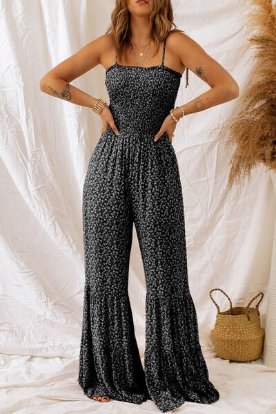 Floral Spaghetti Strap Wide Leg Jumpsuit - Diverse Creations & Companyfloral JumpsuitBlack