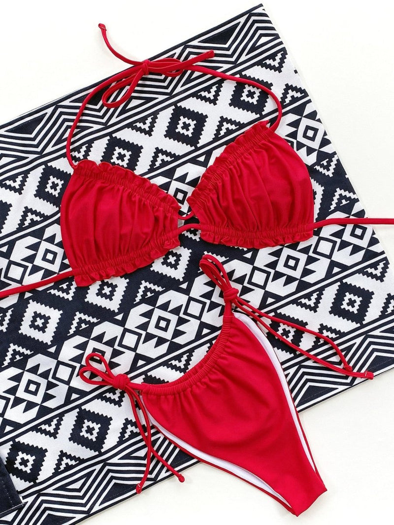 Frill Trill Halter Neck Bikini Set - Diverse Creations & CompanyFrill Trill Halter Neck Bikini SetRed