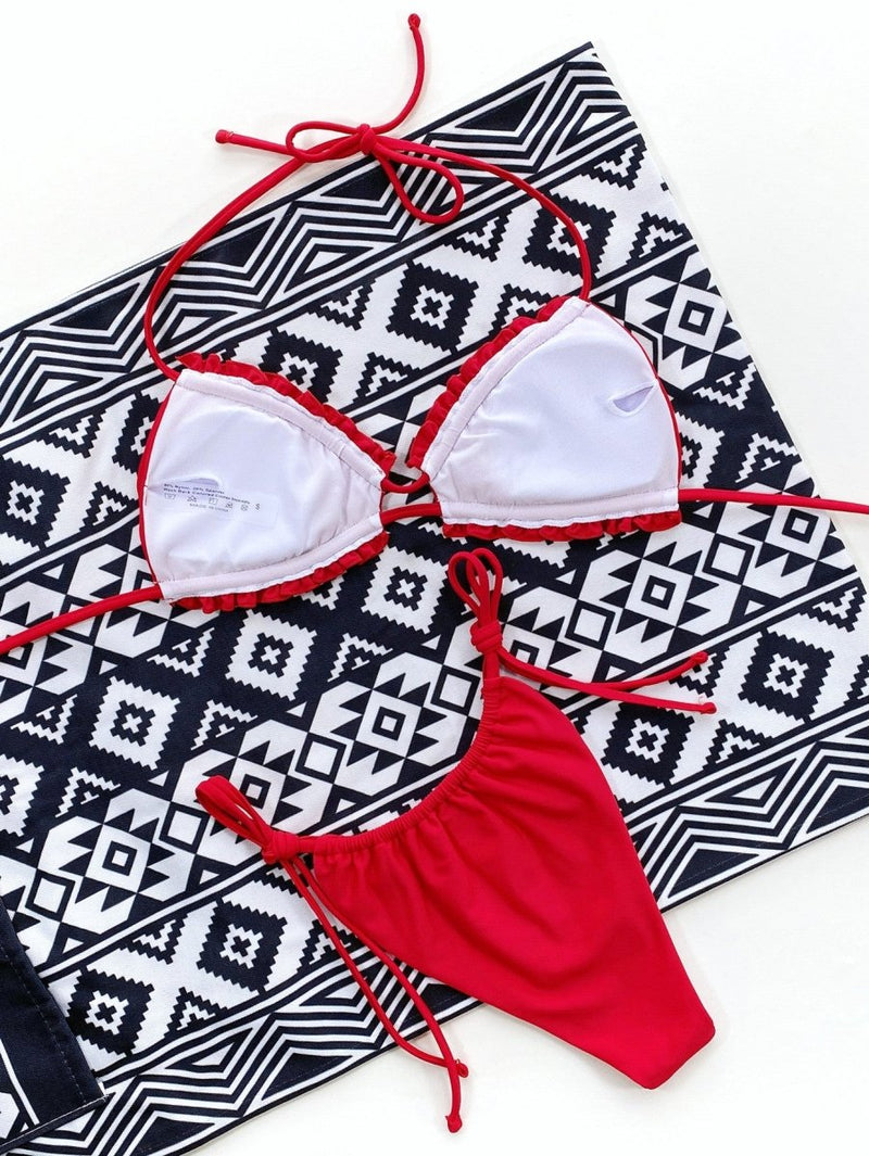 Frill Trill Halter Neck Bikini Set - Diverse Creations & CompanyFrill Trill Halter Neck Bikini SetRed
