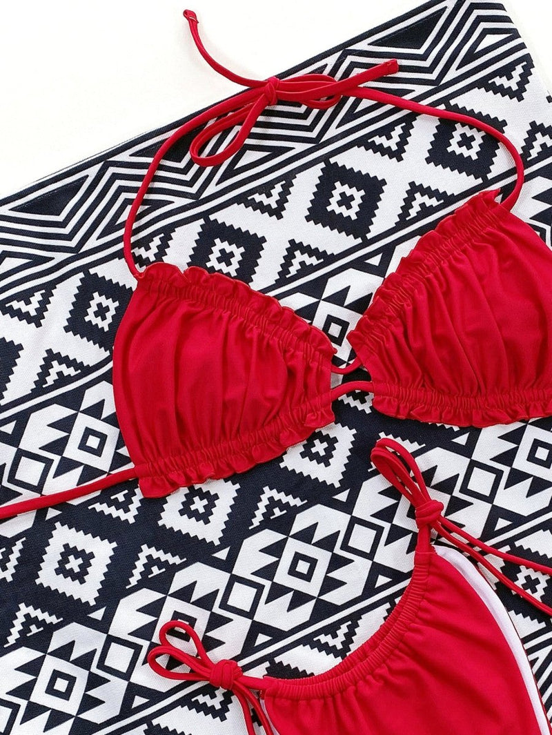 Frill Trill Halter Neck Bikini Set - Diverse Creations & CompanyFrill Trill Halter Neck Bikini SetRed