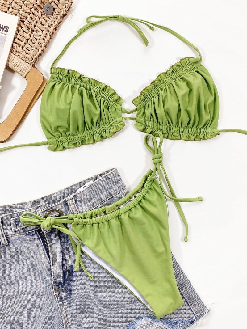 Frill Trill Halter Neck Bikini Set - Diverse Creations & CompanyFrill Trill Halter Neck Bikini SetYellow - Green