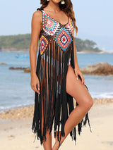 Fringe Spaghetti Strap Cover - Up - Diverse Creations & CompanyCover - Ups swimwearBlack