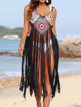 Fringe Spaghetti Strap Cover - Up - Diverse Creations & CompanyCover - Ups swimwearBlack