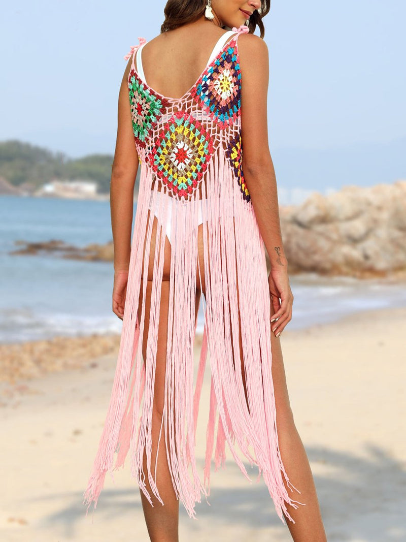 Fringe Spaghetti Strap Cover - Up - Diverse Creations & CompanyCover - Ups swimwearBlush Pink