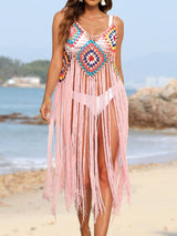 Fringe Spaghetti Strap Cover - Up - Diverse Creations & CompanyCover - Ups swimwearBlush Pink