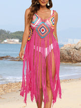 Fringe Spaghetti Strap Cover - Up - Diverse Creations & CompanyCover - Ups swimwearHot Pink