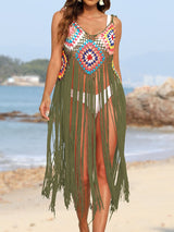 Fringe Spaghetti Strap Cover - Up - Diverse Creations & CompanyCover - Ups swimwearMoss