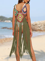 Fringe Spaghetti Strap Cover - Up - Diverse Creations & CompanyCover - Ups swimwearMoss