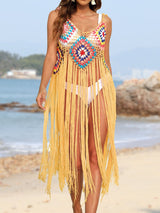 Fringe Spaghetti Strap Cover - Up - Diverse Creations & CompanyCover - Ups swimwearMustard