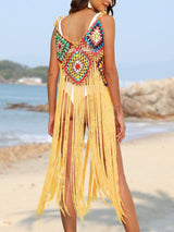 Fringe Spaghetti Strap Cover - Up - Diverse Creations & CompanyCover - Ups swimwearMustard