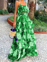 Full Size Floral Came and Layered Skirt Set Plus Size - Diverse Creations & CompanyFull Size Floral Cami and Layered Skirt SetGreen