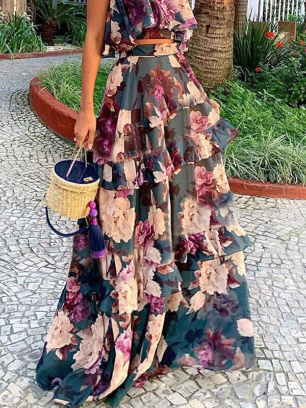 Full Size Floral Came and Layered Skirt Set Plus Size - Diverse Creations & CompanyFull Size Floral Cami and Layered Skirt SetMulticolor