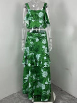 Full Size Floral Came and Layered Skirt Set Plus Size - Diverse Creations & CompanyFull Size Floral Cami and Layered Skirt SetGreen