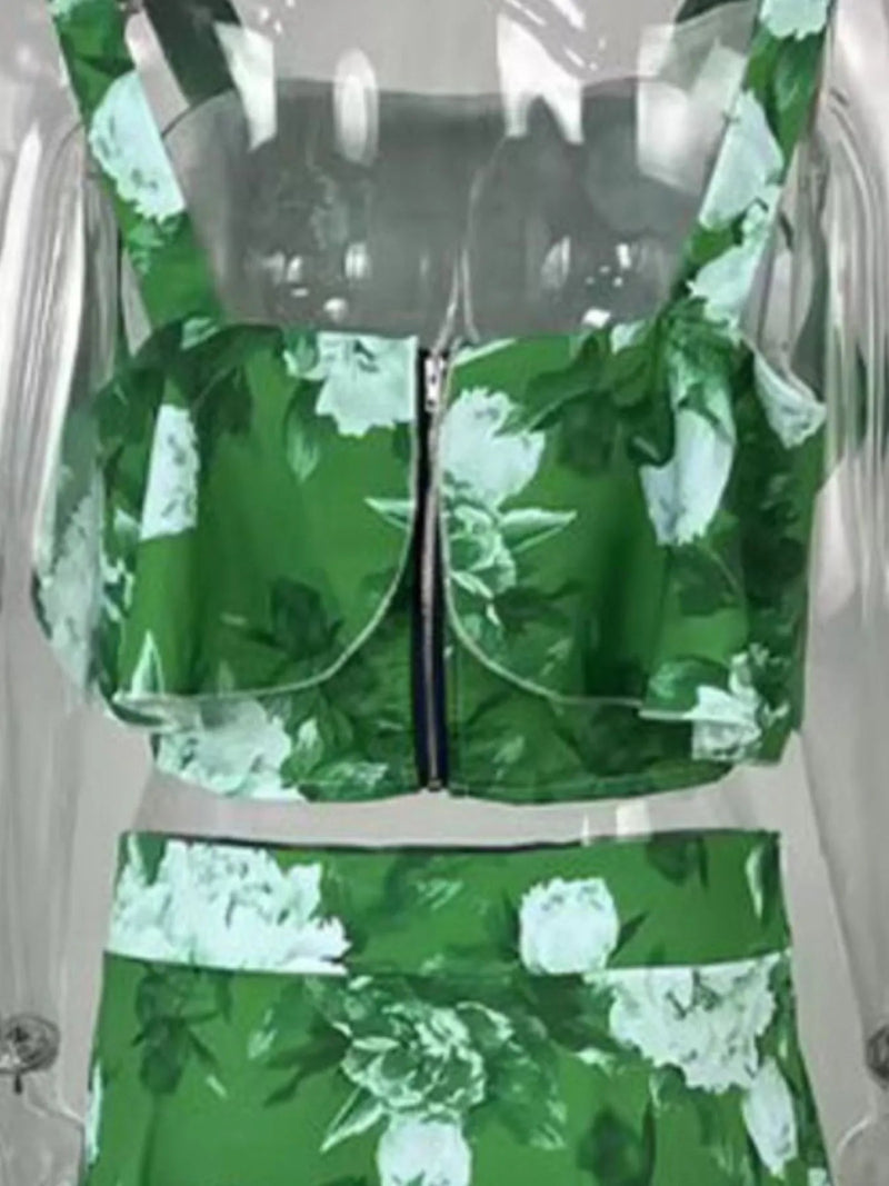 Full Size Floral Came and Layered Skirt Set Plus Size - Diverse Creations & CompanyFull Size Floral Cami and Layered Skirt SetGreen