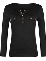 Full Size Half Snap Long Sleeve T-Shirt - Diverse Creations & CompanyLong Sleeve Casual topBlack