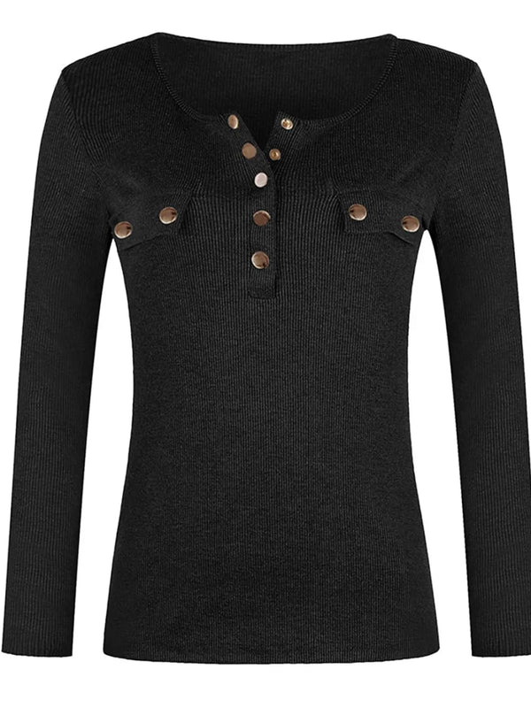 Full Size Half Snap Long Sleeve T-Shirt - Diverse Creations & CompanyLong Sleeve Casual topBlack