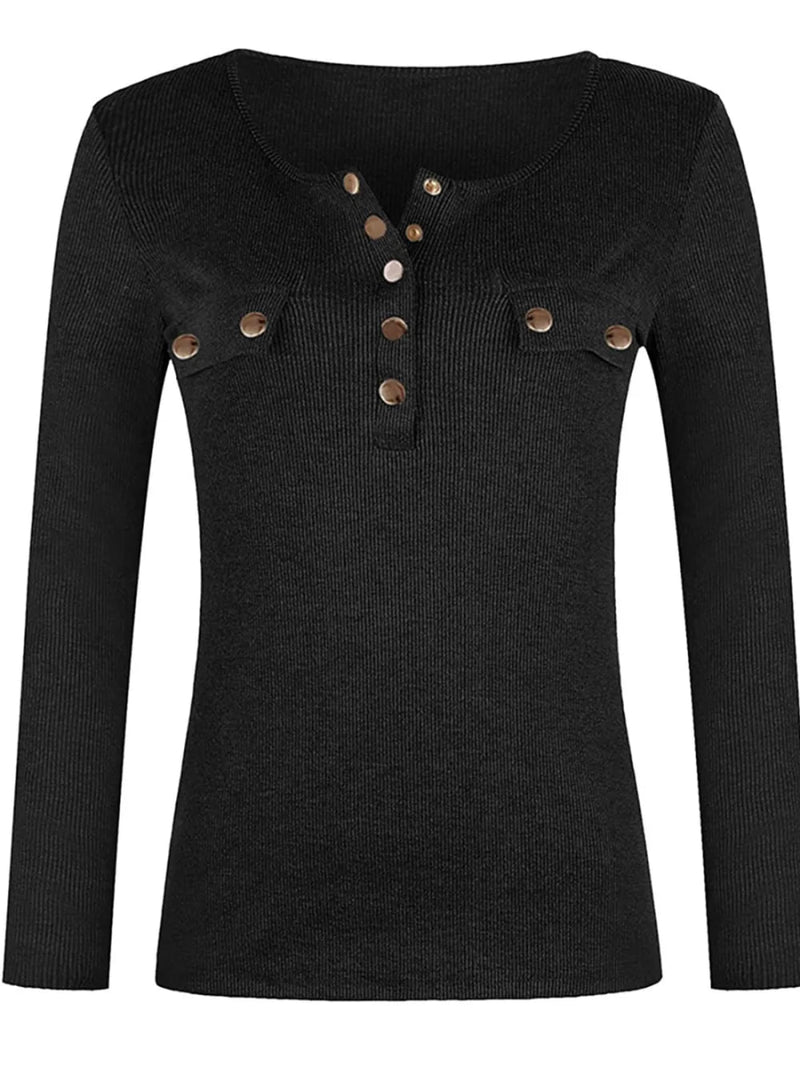 Full Size Half Snap Long Sleeve T-Shirt - Diverse Creations & CompanyLong Sleeve Casual topBlack