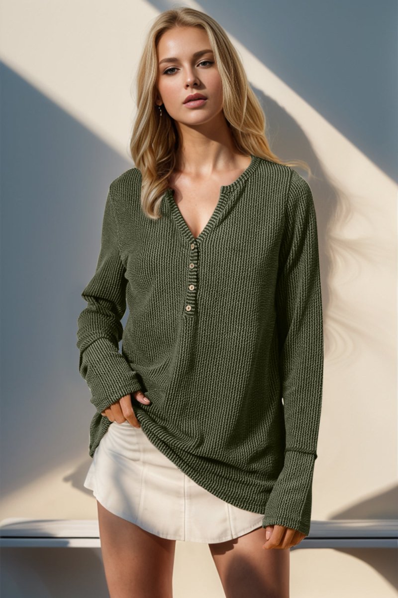 Full Size Notched Thumbhole Long Sleeve T-Shirt - Diverse Creations & CompanyDouble Take Full Size Notched Thumbhole Long Sleeve T-ShirtMoss