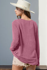 Full Size Notched Thumbhole Long Sleeve T-Shirt - Diverse Creations & CompanyDouble Take Full Size Notched Thumbhole Long Sleeve T-ShirtPink