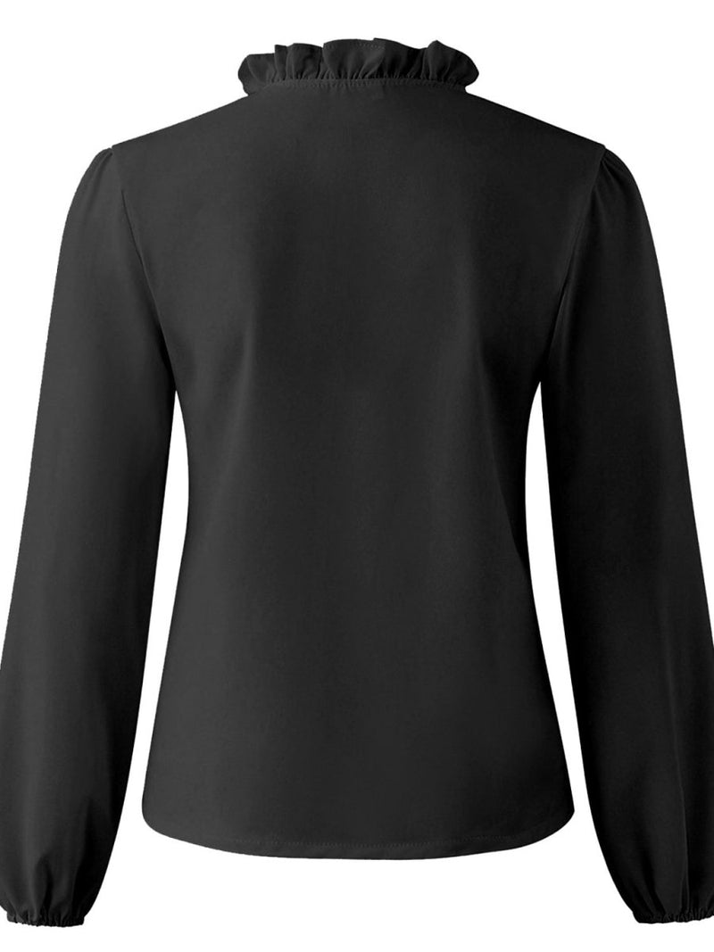 Full Size Ruffled V - Neck Long Sleeve Blouse - Diverse Creations & CompanyBlouseBlack