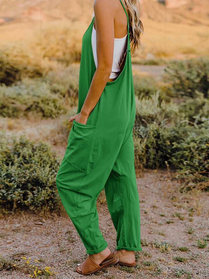 Full Size Sleeveless V - Neck Pocketed Jumpsuit - Diverse Creations & CompanyDouble Take Full Size Sleeveless V - Neck Pocketed JumpsuitGreen