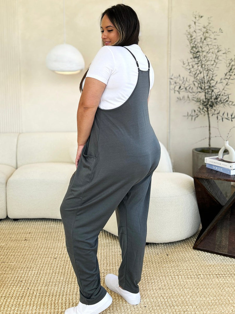 Full Size Sleeveless V - Neck Pocketed Jumpsuit - Diverse Creations & CompanyDouble Take Full Size Sleeveless V - Neck Pocketed JumpsuitDark Gray