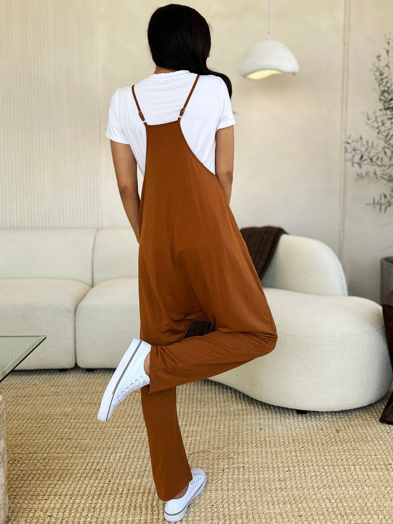 Full Size Sleeveless V - Neck Pocketed Jumpsuit - Diverse Creations & CompanyDouble Take Full Size Sleeveless V - Neck Pocketed JumpsuitCaramel