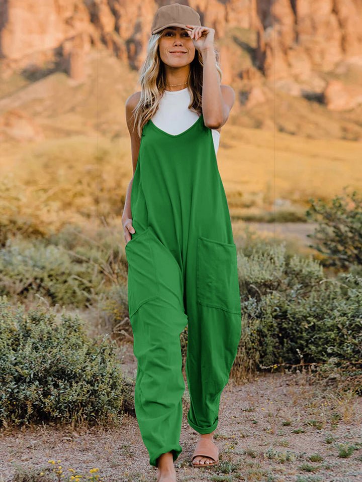 Full Size Sleeveless V - Neck Pocketed Jumpsuit - Diverse Creations & CompanyDouble Take Full Size Sleeveless V - Neck Pocketed JumpsuitGreen