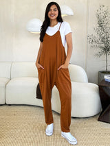 Full Size Sleeveless V - Neck Pocketed Jumpsuit - Diverse Creations & CompanyDouble Take Full Size Sleeveless V - Neck Pocketed JumpsuitCaramel