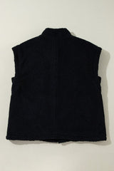 Fuzzy Mock Neck Button Up Vest Coat - Diverse Creations & CompanyFuzzy Mock Neck Button Up Vest CoatBlack