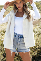 Fuzzy Mock Neck Button Up Vest Coat - Diverse Creations & CompanyFuzzy Mock Neck Button Up Vest CoatWhite