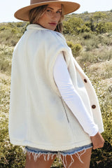 Fuzzy Mock Neck Button Up Vest Coat - Diverse Creations & CompanyFuzzy Mock Neck Button Up Vest CoatWhite