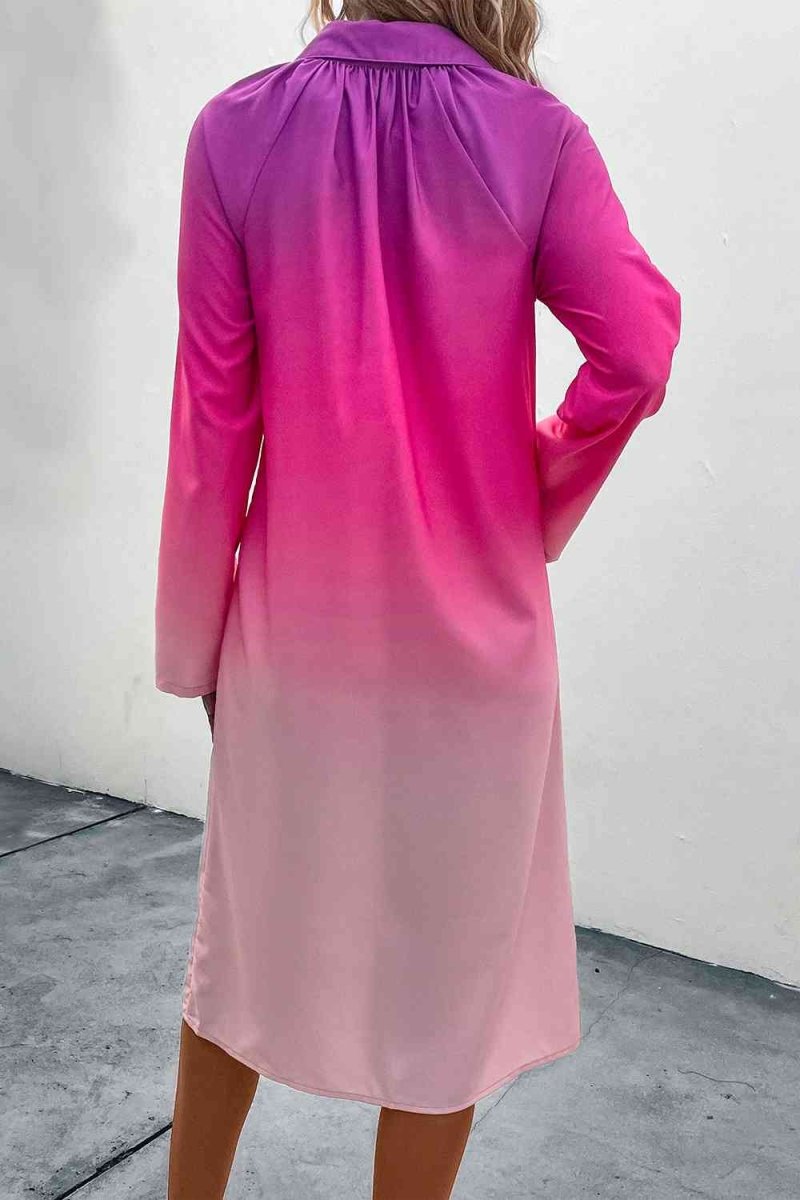 Gradient Long Sleeve Shirt Dress - Diverse Creations & CompanyLong Sleeve Shirt DressHot Pink