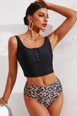 Half Snap Square Neck Tanking Set - Diverse Creations & CompanySwimwear Tankini SetBlack
