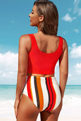 Half Snap Square Neck Tanking Set - Diverse Creations & CompanySwimwear Tankini SetRed
