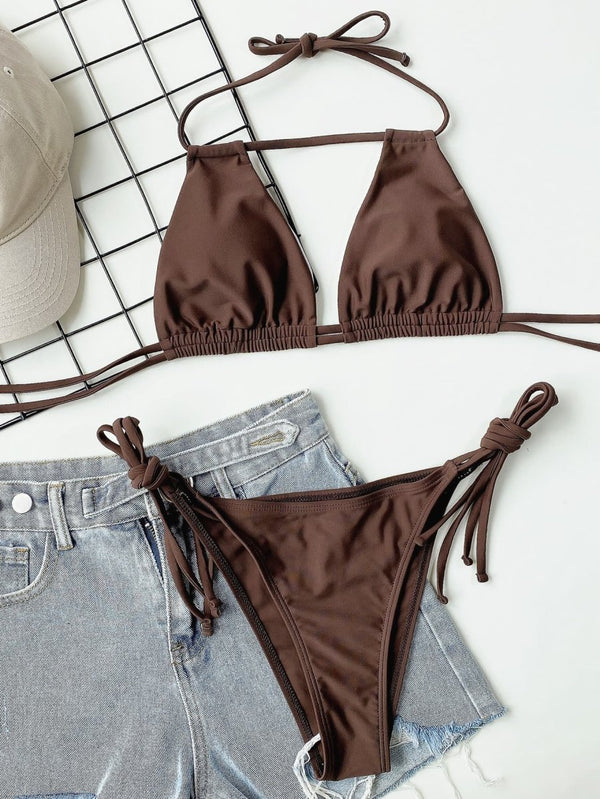 Halter Neck Chocolate Ruched Bikini Set - Diverse Creations & Companytwo piece bikini setChocolate