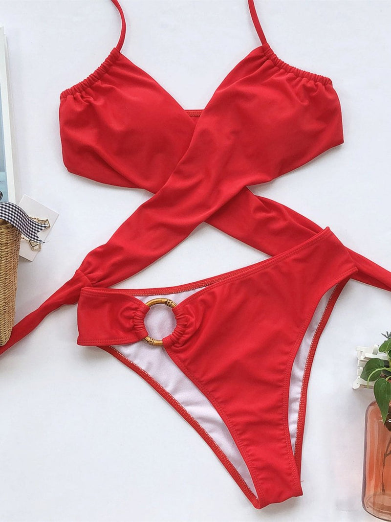 Halter Neck Two-Piece Bikini Set - Diverse Creations & Companytwo piece bikini setDeep Red