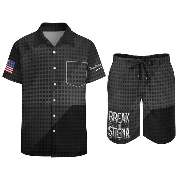 "Ink Your Voice: 'Break the Stigma' Typography Shirt & Shorts Set - Diverse Creations & CompanyTwo Piece Men's Shorts Shirt SetXS