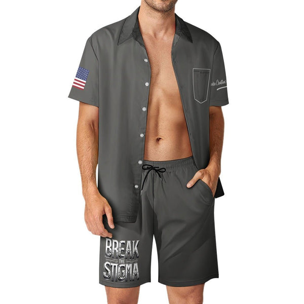 "Ink Your Voice: 'Break the Stigma' Typography Shirt & Shorts Set - Diverse Creations & CompanyTwo Piece Men's Shorts Shirt SetXS