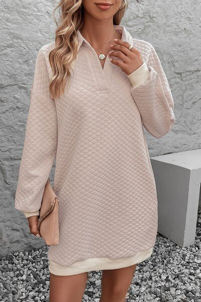 Johnny Collar Dropped Shoulder Dress - Diverse Creations & CompanyShoulder Drop DressDusty Pink