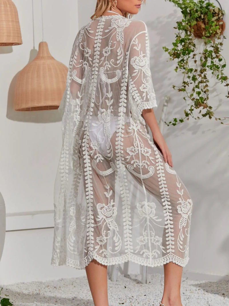 Lace Detail Open Front Longline Cover - Up - Diverse Creations & CompanyCover - Ups swimwearWhite