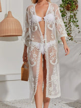 Lace Detail Open Front Longline Cover - Up - Diverse Creations & CompanyCover - Ups swimwearWhite