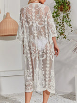 Lace Detail Open Front Longline Cover - Up - Diverse Creations & CompanyCover - Ups swimwearWhite