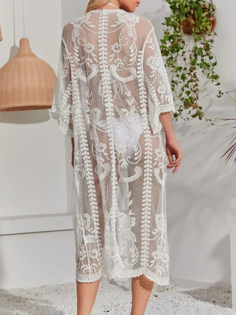 Lace Detail Open Front Longline Cover - Up - Diverse Creations & CompanyCover - Ups swimwearWhite