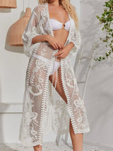 Lace Detail Open Front Longline Cover - Up - Diverse Creations & CompanyCover - Ups swimwearWhite