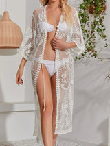 Lace Detail Open Front Longline Cover - Up - Diverse Creations & CompanyCover - Ups swimwearWhite