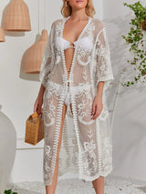 Lace Detail Open Front Longline Cover - Up - Diverse Creations & CompanyCover - Ups swimwearWhite