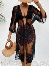 Lace Open Front Longline Cover - Up - Diverse Creations & CompanyCover - Ups swimwearBlack